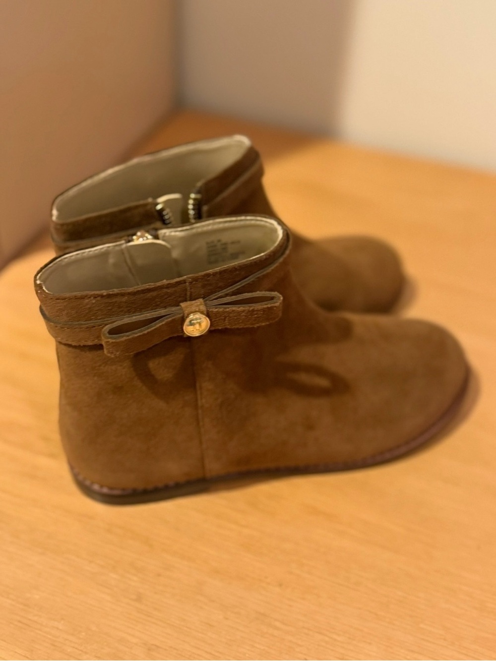 Janie and Jack Brown Suede Ankle Boots with Bow Accent